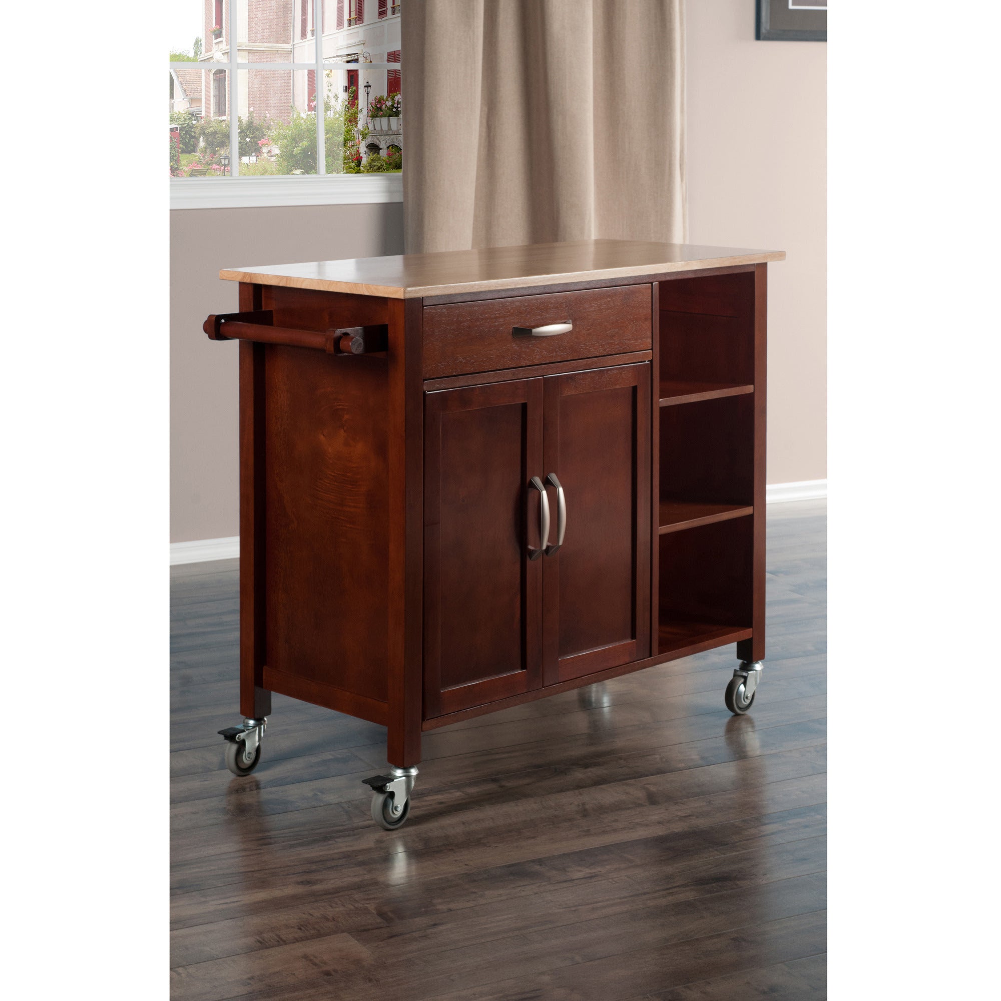 Mabel Kitchen Cart Walnut/Natural Doba